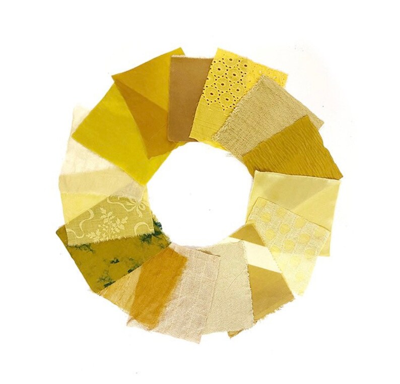 Japanese Scraps Remnants Patches Package Organic Plant Dye Yellow Set of 11-18 Cotton Linen Fabric Scraps DIY Zero Waste image 2
