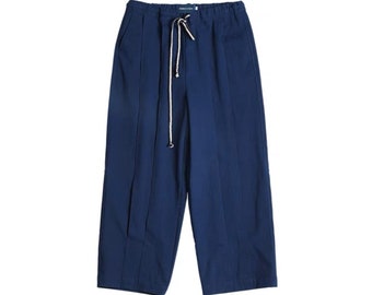 Japanese Blue Indigo Dye Cotton Lantern Pants | Organic Plant Hand Dyed Handmade Drawstrings Trousers | Unisex | Tailor Made Available