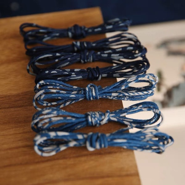 Corde tressée à la main Kofu imprimée à la teinture bleue indigo japonaise | Chaîne | Projets de bricolage pour collier, bracelet, etc.
