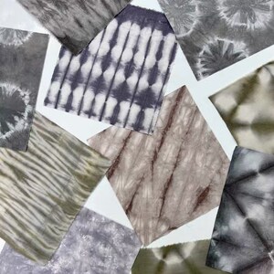 Japanese Scraps Patchwork Patches Package Organic Plant Dye Grey Tie Dye Set of 8 Cotton Linen Fabric Scraps DIY Zero Waste image 2