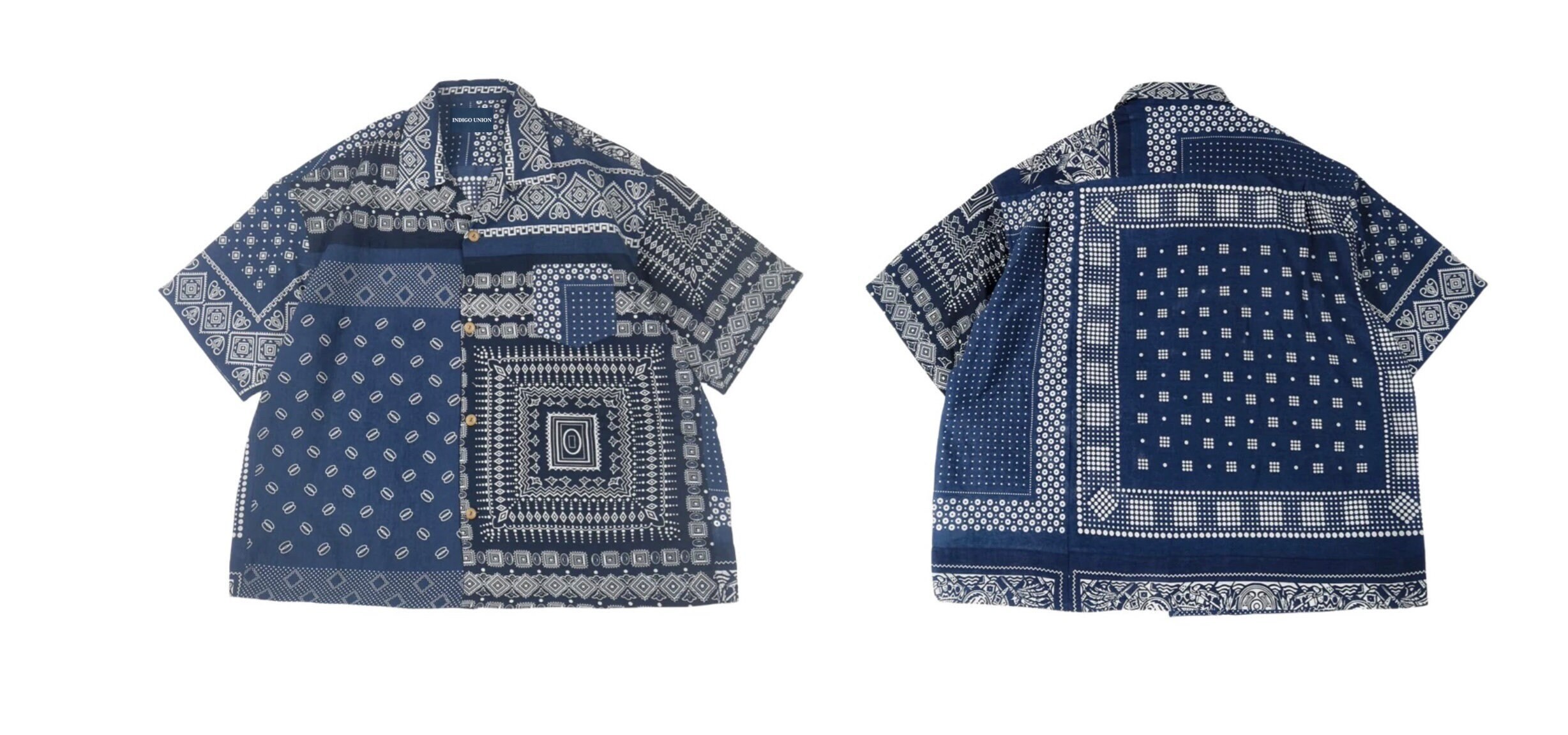 Japanese Blue Bandana Paisley Patchwork Aloha Shirt Short 
