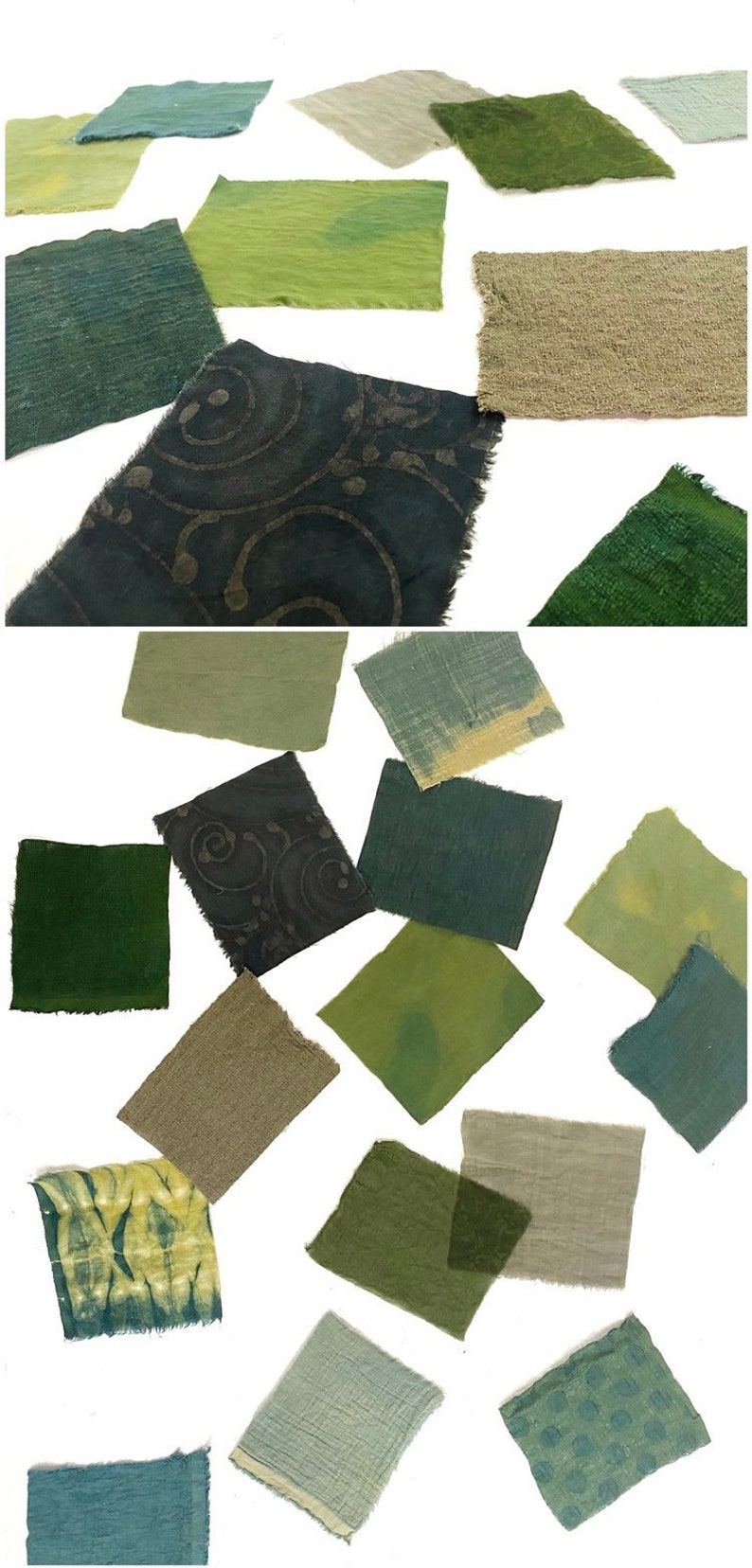 Japanese Scraps Remnants Patches Package Organic Plant Dye Green Set of 11-18 Cotton Linen Fabric Scraps DIY Zero Waste image 8