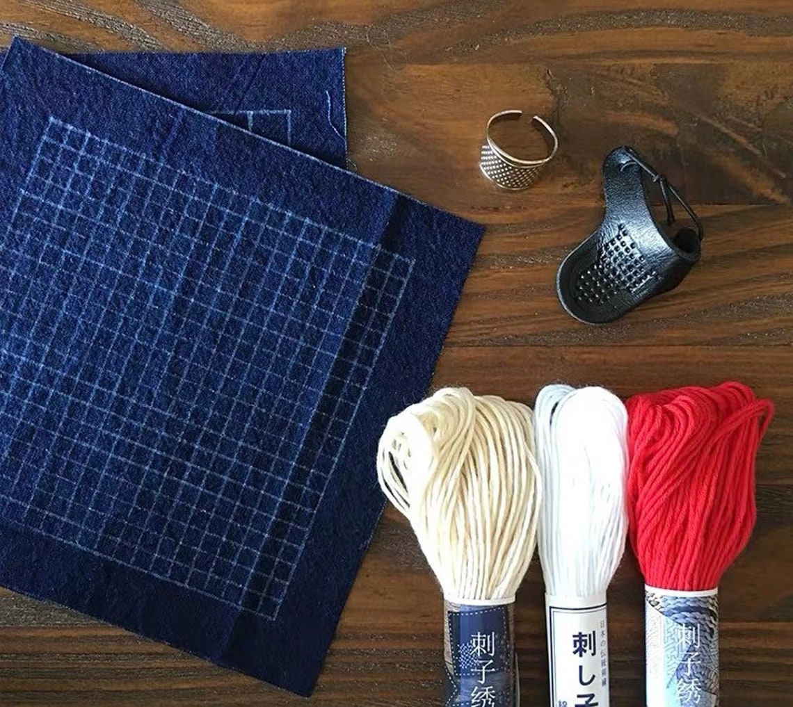 Sashiko Stitch DIY Kit 1 Beginner Sashiko Embroidery Etsy