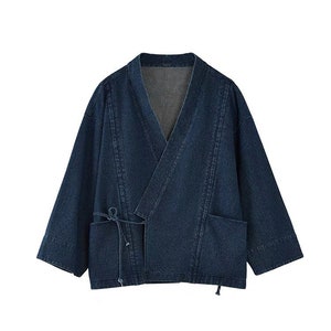 Japanese Blue Denim Haori Jacket Traditional Style Kimono & Noragi Unisex image 2