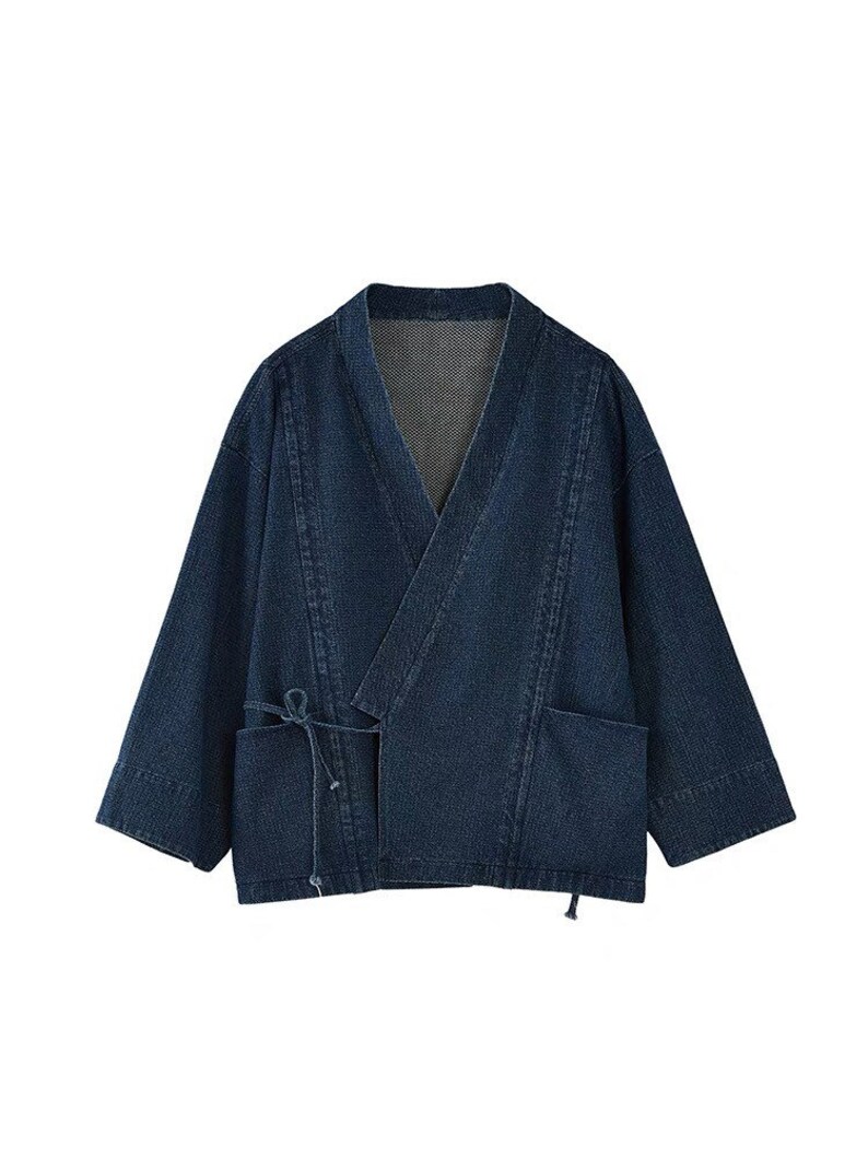 Japanese Blue Denim Haori Jacket Traditional Style Kimono & Noragi Unisex image 2