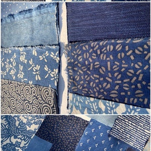 Japanese Scraps Remnants Patches Package Organic Indigo Dye Blue Set of 9-13 Cotton Linen Fabric Scraps DIY Zero Waste image 3