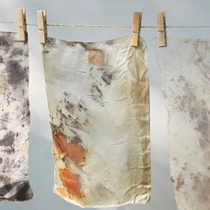 Japanese Scraps Remnants Patches Package Organic Persimmon Dye Set of 8-12 Cotton Linen Fabric Scraps DIY Zero Waste image 3