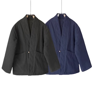 Japanese Buckle Front Padded Haori Jacket | Cotton | Kimono & Noragi | Unisex | 2 Colors - Black, Blue