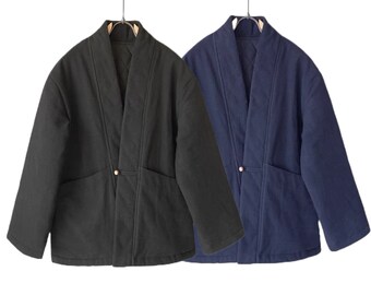 Japanese Buckle Front Padded Haori Jacket | Cotton | Kimono & Noragi | Unisex | 2 Colors - Black, Blue