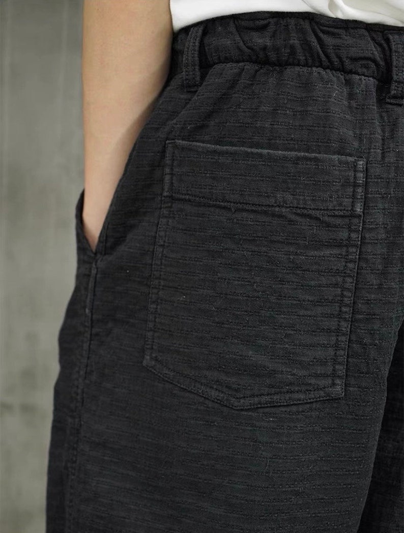 Japanese Black Kendo Sashiko Vintage Style Pants Oversized Mens Worker Trousers image 10