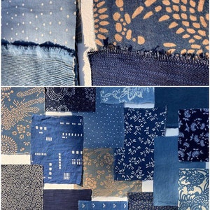 Japanese Scraps Remnants Patches Package Organic Indigo Dye Blue Set of 9-13 Cotton Linen Fabric Scraps DIY Zero Waste image 4