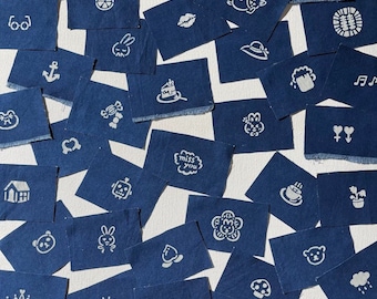 Japanese Scraps Remnants Patches | Organic Plant Dye | Indigo Blue Color | (Set of 36) | Cotton Fabric Scraps | DIY | Zero Waste | Pattern