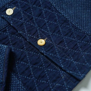 Japanese Indigo Blue Organic Plant Hand Dyed & Stitched Sashiko French Worker Coat 4 Pockets Kendo Jacket Unisex Limited Edition image 5