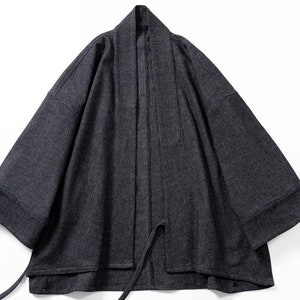 Japanese Dark Grey Handmade Haori Kimono Jacket | Noragi 3/4 Sleeve Hanten Jacket | Organic Cotton | Unisex | Wrap Front
