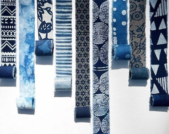 Japanese Scraps Remnants Patches Strip Package | Organic Indigo Dye | Blue | (Set of 6-9) | Cotton Linen Fabric Scraps | DIY | Zero Waste