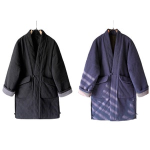 Japanese Handmade Padded with Extra Warm Velvet Cotton Noragi | Unisex | Kimono Hanten Jacket | 2 Colors - Black & Navy