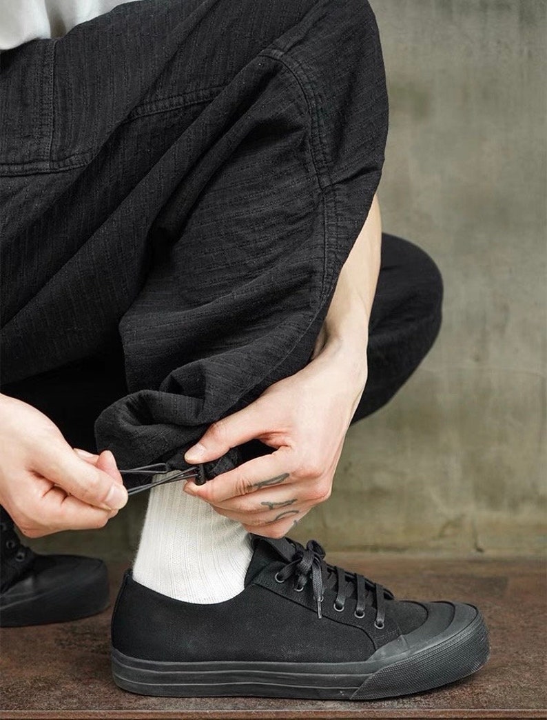 Japanese Black Kendo Sashiko Vintage Style Pants Oversized Mens Worker Trousers image 9