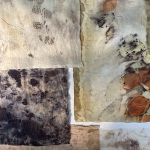 Japanese Scraps Remnants Patches Package Organic Persimmon Dye Set of 8-12 Cotton Linen Fabric Scraps DIY Zero Waste image 1
