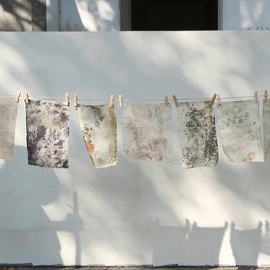 Japanese Scraps Remnants Patches Package Organic Persimmon Dye Set of 8-12 Cotton Linen Fabric Scraps DIY Zero Waste image 2