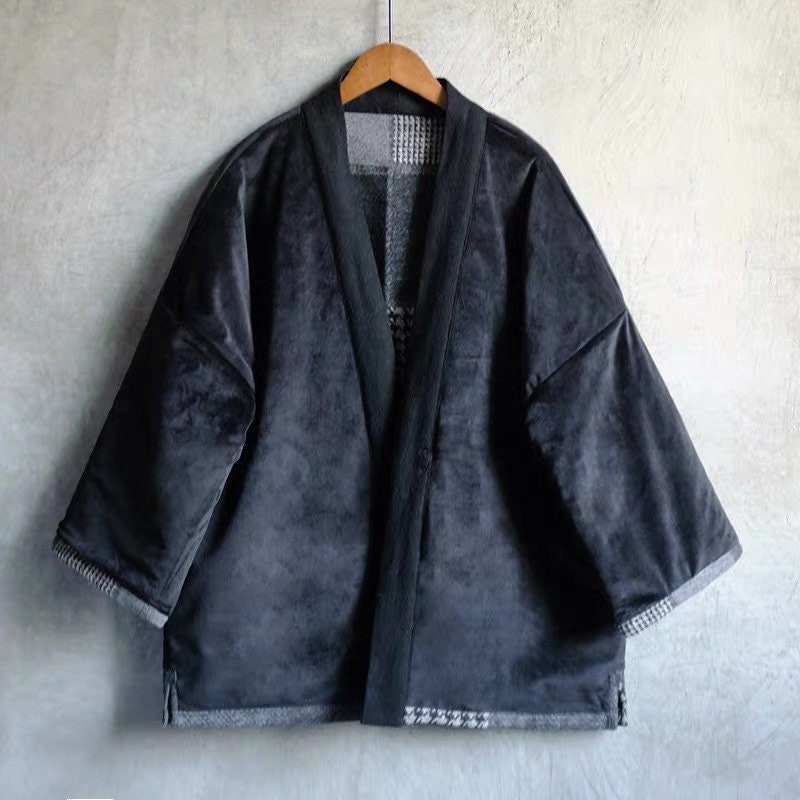 Japanese Handmade Grey Patchwork Cotton With Extra Warm Velvet | Etsy
