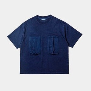 Japanese Indigo Dye Big Double Pockets T-Shirt Organic Plant Hand Dye in Cotton Mid Blue Spring & Summer Collection Gift Idea image 4