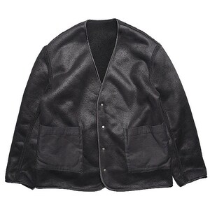 Japanese Indigo Union Black Wool Polyester Blended Handmade Unisex Reversible French Coat Fleece Jacket image 2