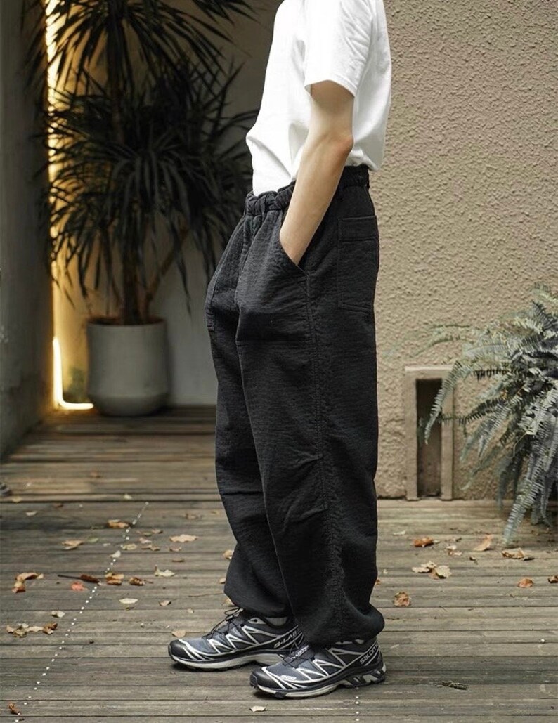 Japanese Black Kendo Sashiko Vintage Style Pants Oversized Mens Worker Trousers image 7
