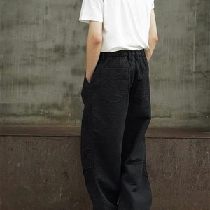 Japanese Black Kendo Sashiko Vintage Style Pants Oversized Mens Worker Trousers image 8