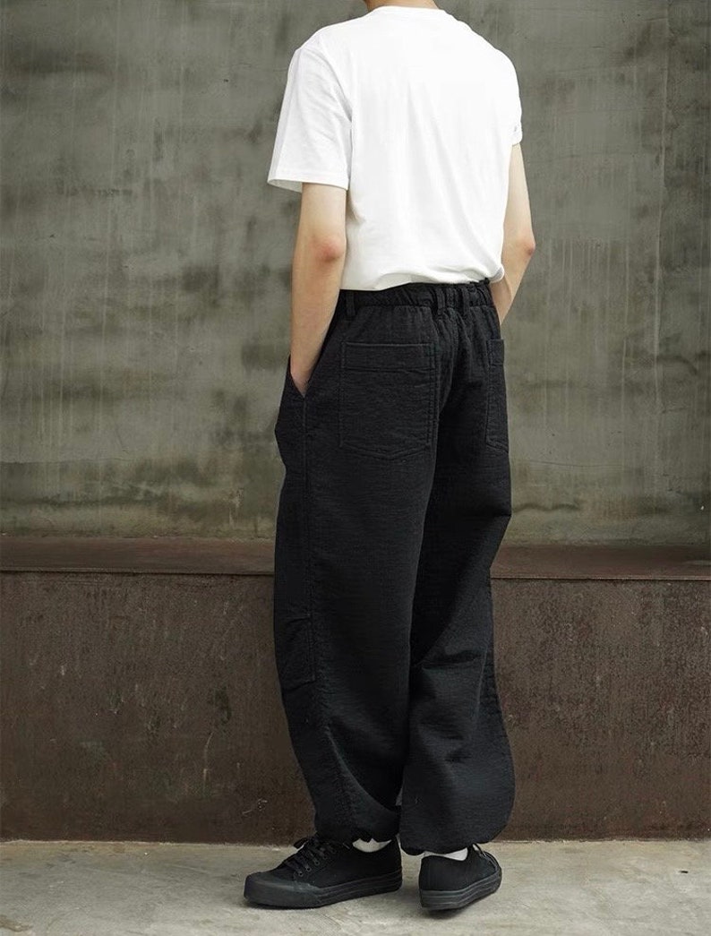 Japanese Black Kendo Sashiko Vintage Style Pants Oversized Mens Worker Trousers image 8