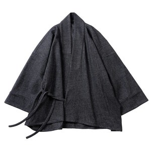 Japanese Dark Grey Handmade Haori Kimono Jacket Noragi 3/4 Sleeve ...