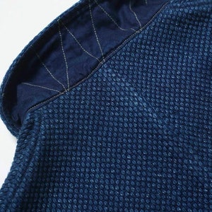 Japanese Indigo Blue Organic Plant Hand Dyed & Stitched Sashiko French Worker Coat 4 Pockets Kendo Jacket Unisex Limited Edition image 7