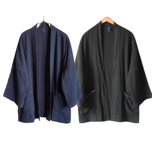 Japanese Cotton Linen Blended Unisex Traditional Kimono Noragi Haori Jacket | 2 Colors - Blue, Black | Spring & Summer Collection