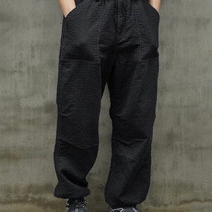 Japanese Black Kendo Sashiko Vintage Style Pants Oversized Mens Worker Trousers image 6