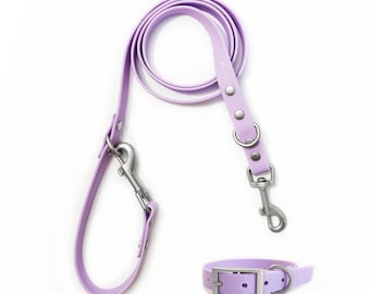 NEW!! Waterproof Dog Collar and Leash Set-Cute-Adjustable Durable Strong-PVC-Lavendar