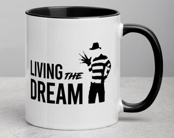 Living the Dream Freddy Krueger Mug / Taza de café de película de terror / Taza motivacional Freddy Kreuger / Regalo de Halloween