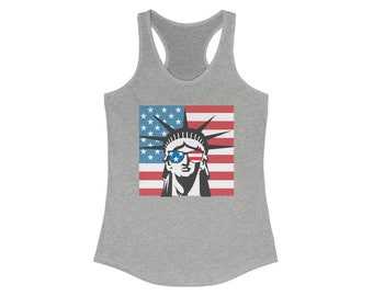 Independence Day Women's Racerback Tank | Fourth of July Statue of Liberty Woman Tee | 4th of July Tank | American Flag Sleeveless