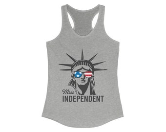 Independence Day Women's Racerback Tank Top | Fourth of July Statue of Liberty Woman Tee | 4th of July Tank | American Flag Sleeveless