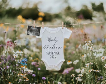 Spring Summer Digital Pregnancy announcement, Editable Social Media Template, Pregnancy Gender Reveal, Flower Field Clothesline