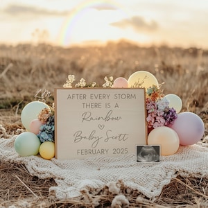 Regenbogen Baby Schwangerschaftansage Digital, bearbeitbare Social Media Vorlage, Schwangerschaft Gender Reveal, Wunderbaby, nach jedem Regenbogen