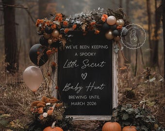 Halloween Pregnancy Announcement Digital, Pumpkins, Editable Social Media Template, Pregnancy Gender Reveal, Spooky Little Secret