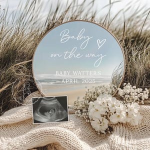 Mirror Beach Pregnancy Announcement Digital, Summer Announcement, Editable Social Media Template, Pregnancy Gender Reveal, Ocean Baby Boho