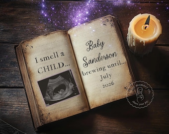 Hocus Pocus Halloween Pregnancy Announcement Digital, Editable Social Media Template, Pregnancy Gender Reveal