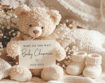 Teddy Bear Digital Pregnancy Baby Announcement, Editable Social Media Template