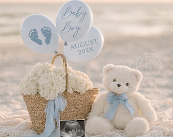 Beach Pregnancy Announcement Digital, It's a Boy, Editable Social Media Template, Gender Reveal