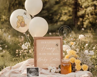 A Little Hunny Is On the Way Pregnancy Announcement, Classic Bear Baby Reveal