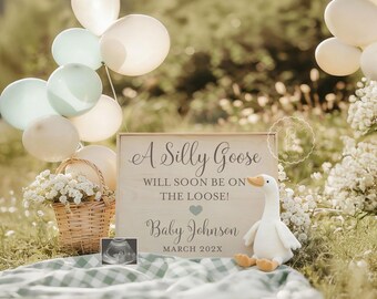 Silly Goose Digital Pregnancy Baby Announcement, Editable Social Media Template, Spring Easter Reveal