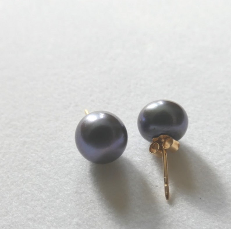 Earrings Natural Pearls of Sumbawa Metal Blue Color Gold 18 Carats 18K Gold Stems and Strollers Made in France