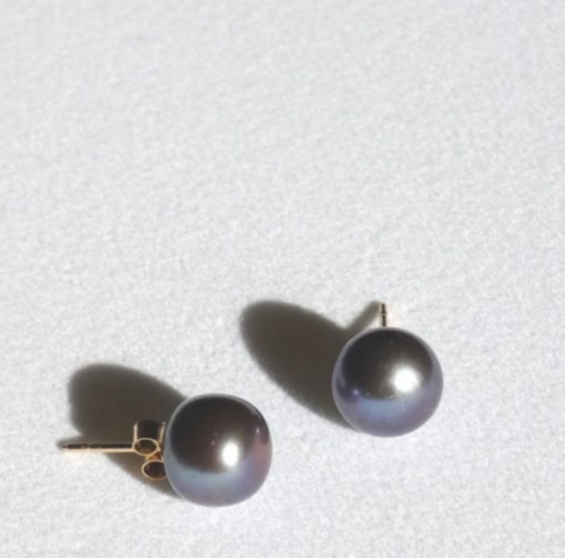 Earrings Natural Pearls of Sumbawa Metal Blue Color Gold 18 Carats 18K Gold Stems and Strollers Made in France
