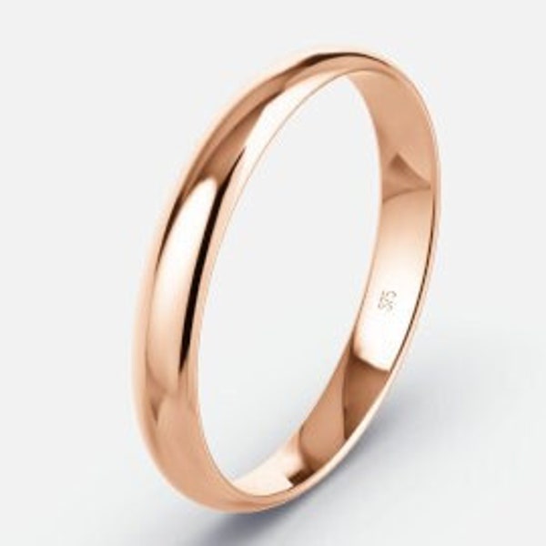 9K Solid Rose Gold / 2mm Wedding Ring / Band D-Shape / Lightweight / All Sizes Available / (375 & Workshop Stamp) / Handmade