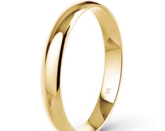 9K Solid Yellow Gold / 1.5mm Wedding Ring / Band D-Shape / Lightweight / Size F - T / (375 & Workshop Stamp) / Handmade